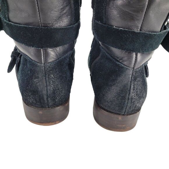 Ugg Cydnee Boots 8.5 Black Leather Knee High Buckle Sheepskin Shearling Stretch - Picture 7 of 17